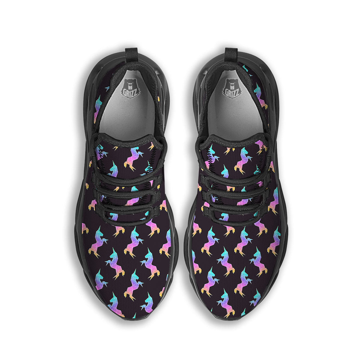 Unicorn Rainbow Origami Print Pattern Black Running Shoes-grizzshop