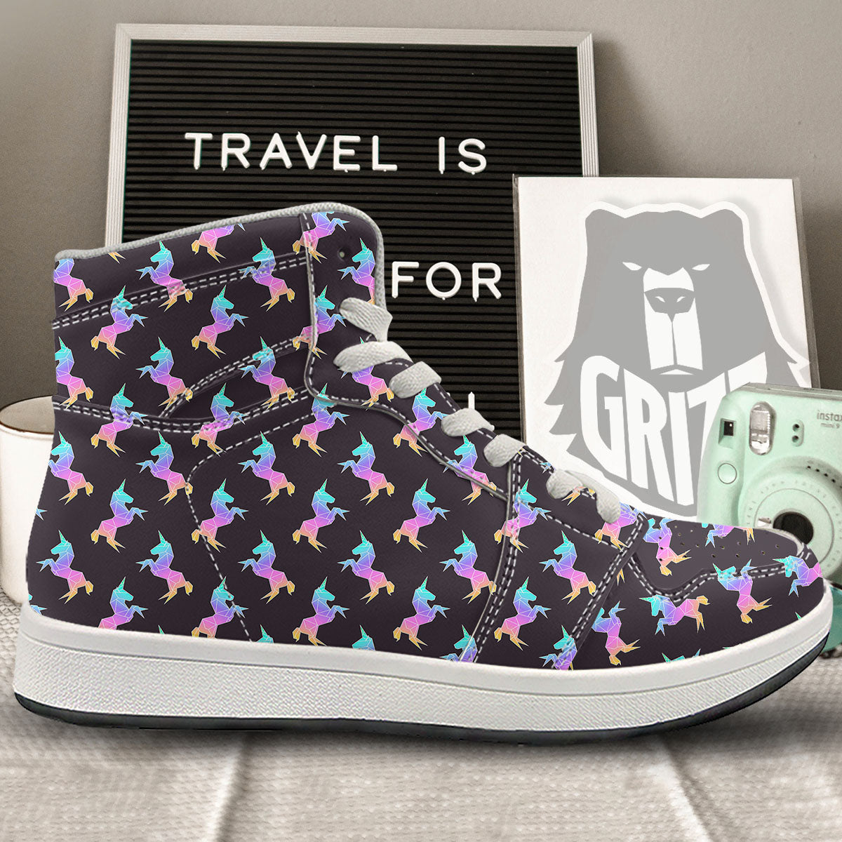 Unicorn Rainbow Origami Print Pattern High Top Sneakers-grizzshop