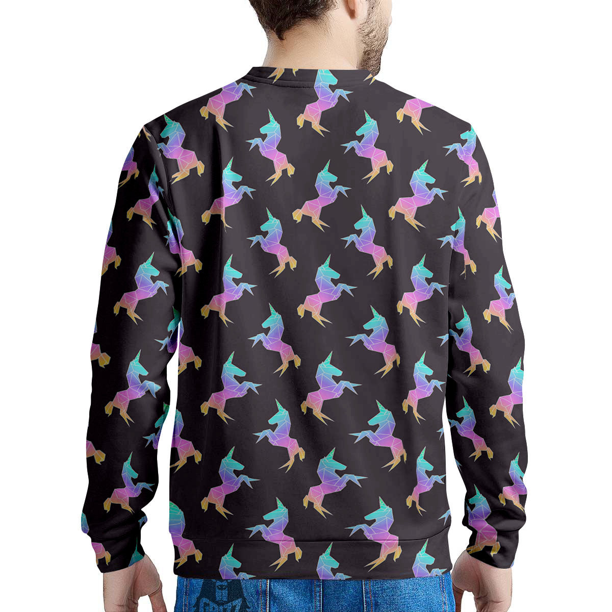 Unicorn Rainbow Origami Print Pattern Men's Sweatshirt-grizzshop