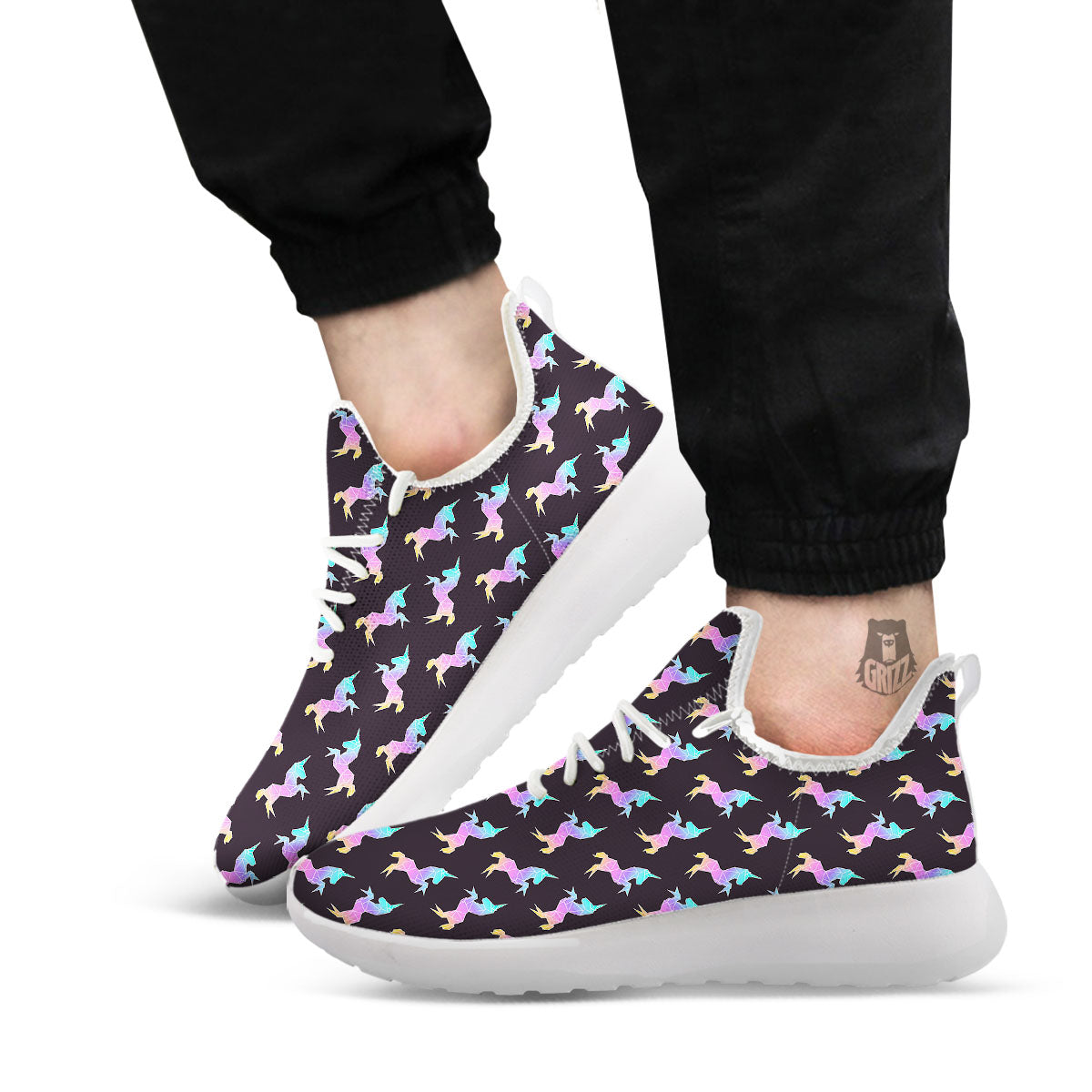 Unicorn Rainbow Origami Print Pattern White Athletic Shoes-grizzshop