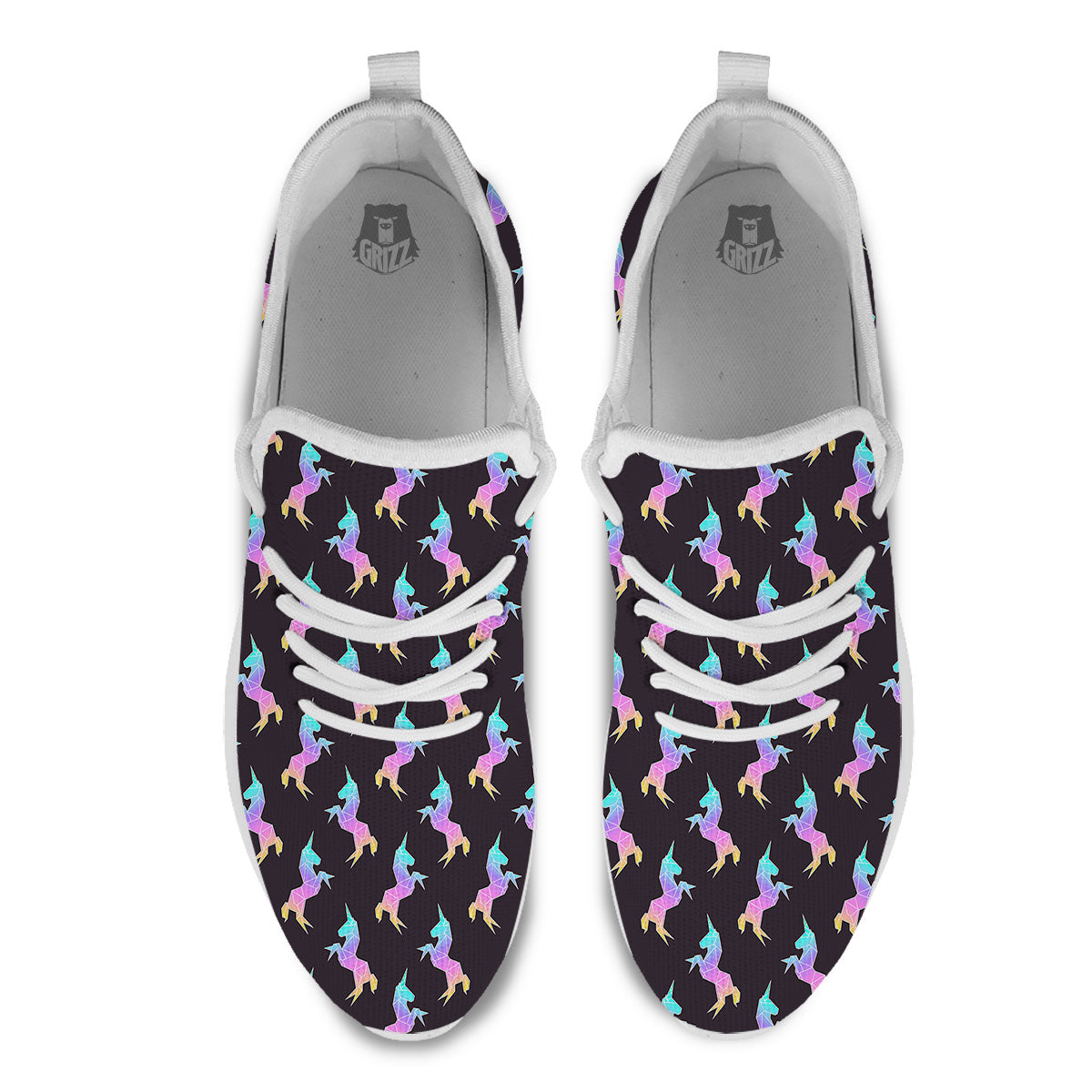 Unicorn Rainbow Origami Print Pattern White Athletic Shoes-grizzshop