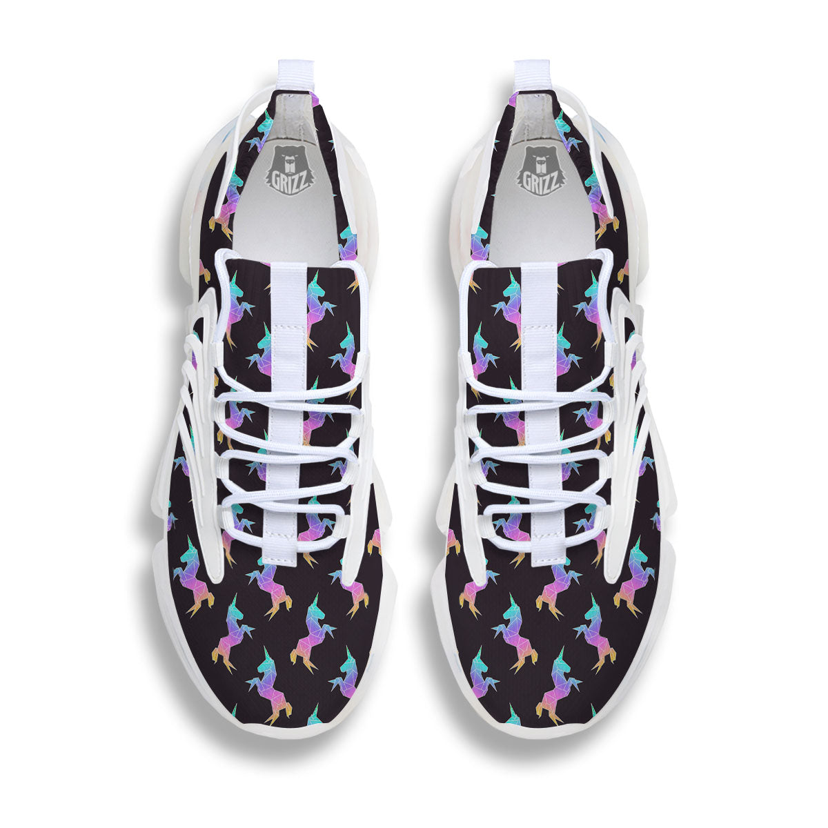 Unicorn Rainbow Origami Print Pattern White Gym Shoes-grizzshop