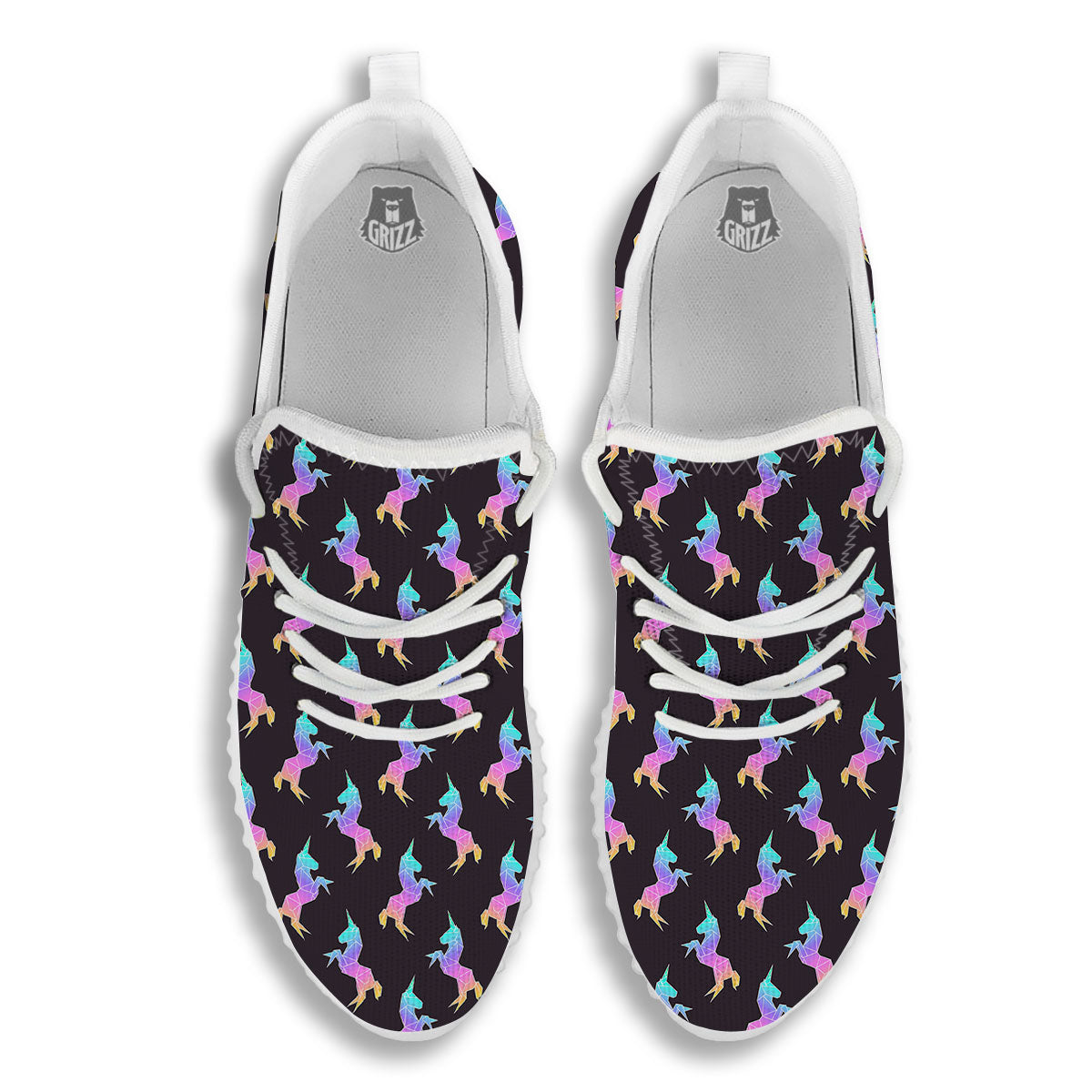 Unicorn Rainbow Origami Print Pattern White Walking Shoes-grizzshop