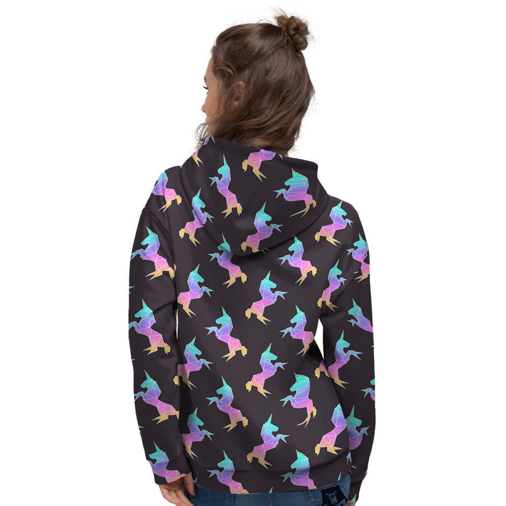 Unicorn Rainbow Origami Print Pattern Women's Hoodie-grizzshop