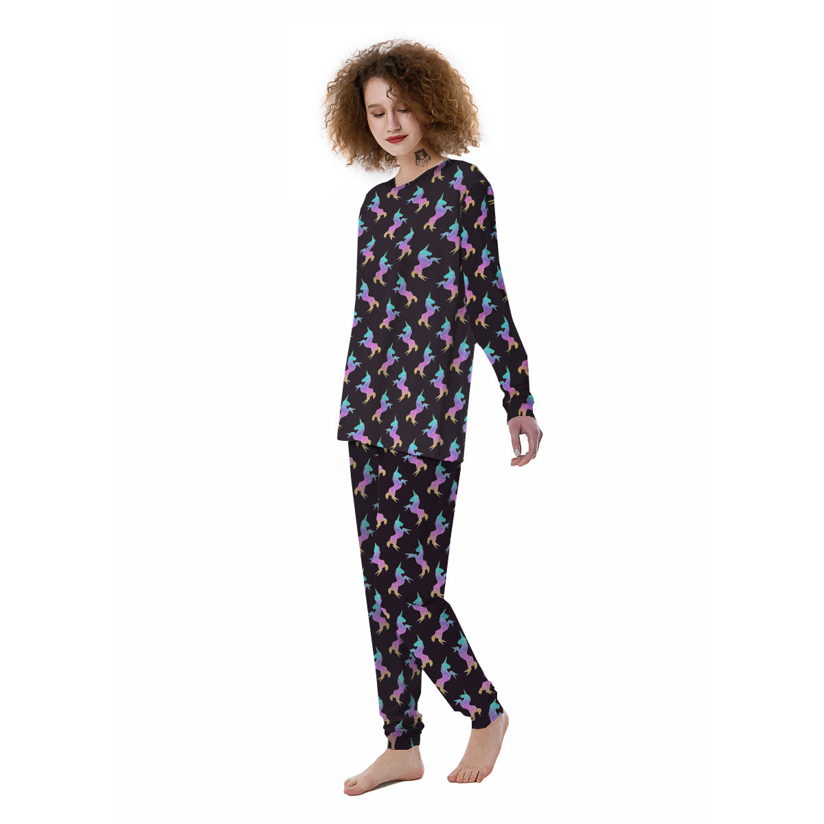 Unicorn Rainbow Origami Print Pattern Women's Pajamas-grizzshop