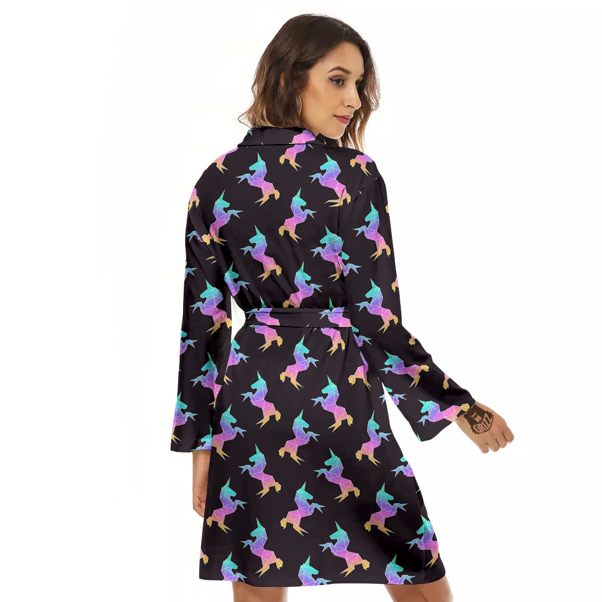 Unicorn Rainbow Origami Print Pattern Women's Robe-grizzshop