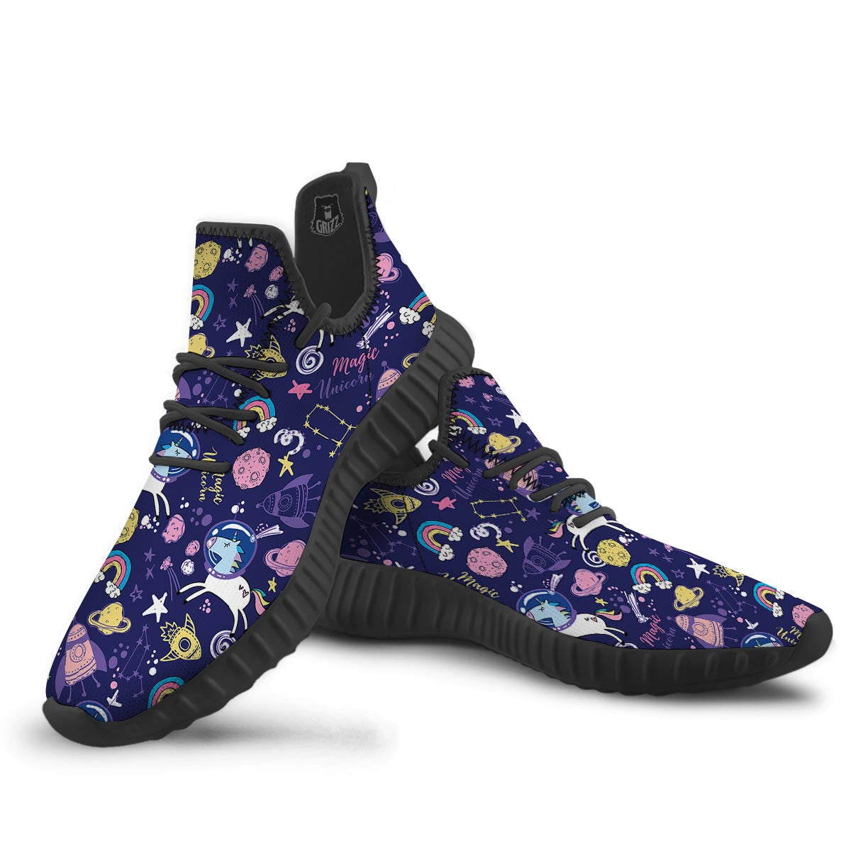 Unicorn Space Astronaut Print Pattern Black Walking Shoes-grizzshop