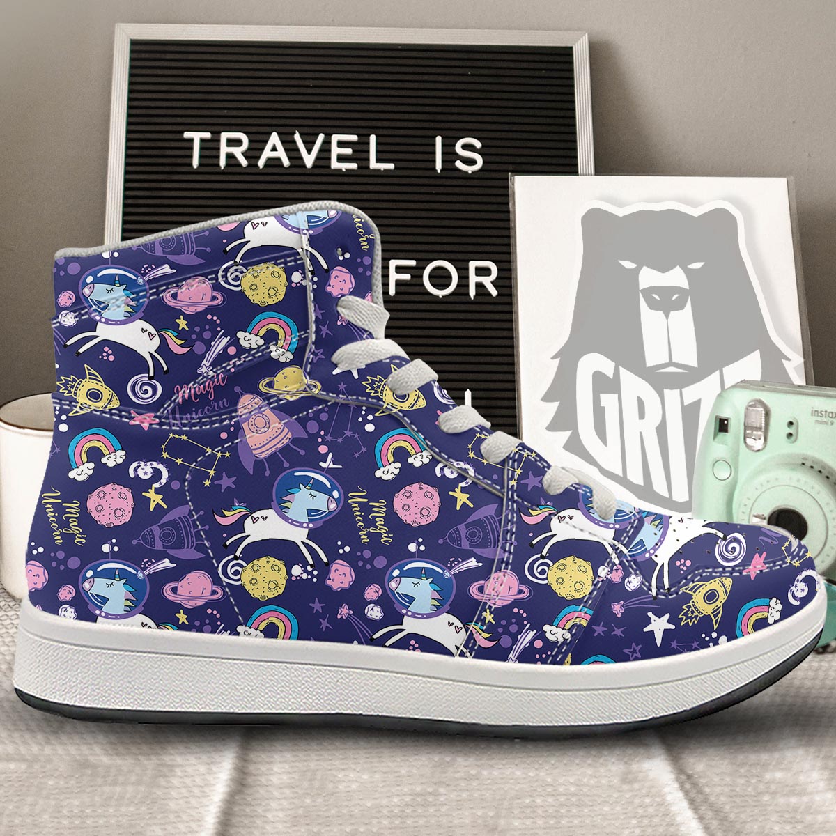 Unicorn Space Astronaut Print Pattern High Top Sneakers-grizzshop