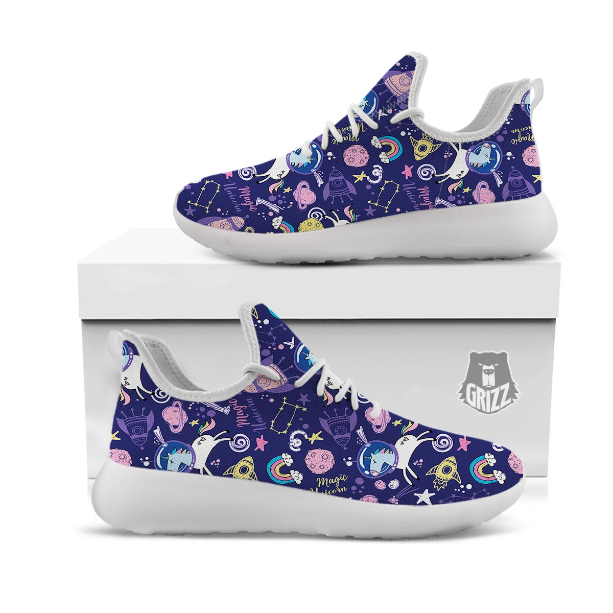 Unicorn Space Astronaut Print Pattern White Athletic Shoes-grizzshop