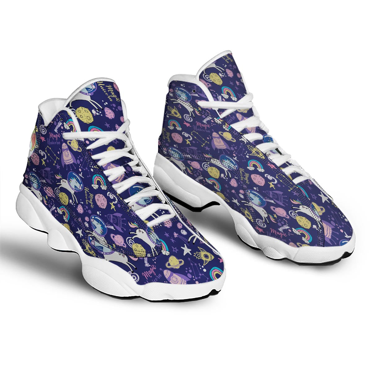 Unicorn Space Astronaut Print Pattern White Basketball Shoes-grizzshop