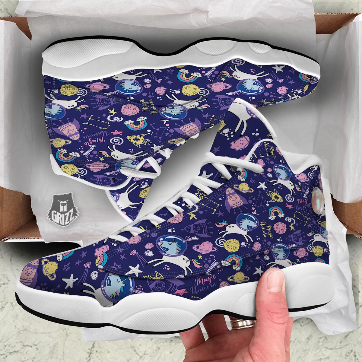 Unicorn Space Astronaut Print Pattern White Basketball Shoes-grizzshop
