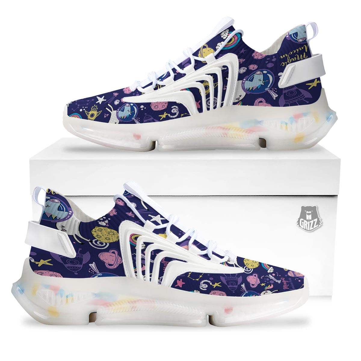 Unicorn Space Astronaut Print Pattern White Gym Shoes-grizzshop
