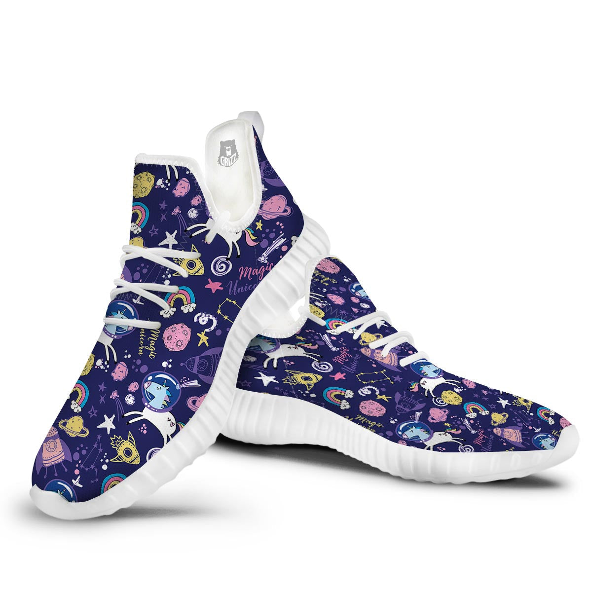 Unicorn Space Astronaut Print Pattern White Walking Shoes-grizzshop