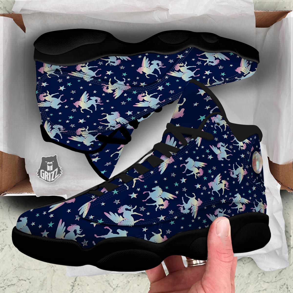 Unicorn Star Fairy Print Pattern Black Basketball Shoes-grizzshop