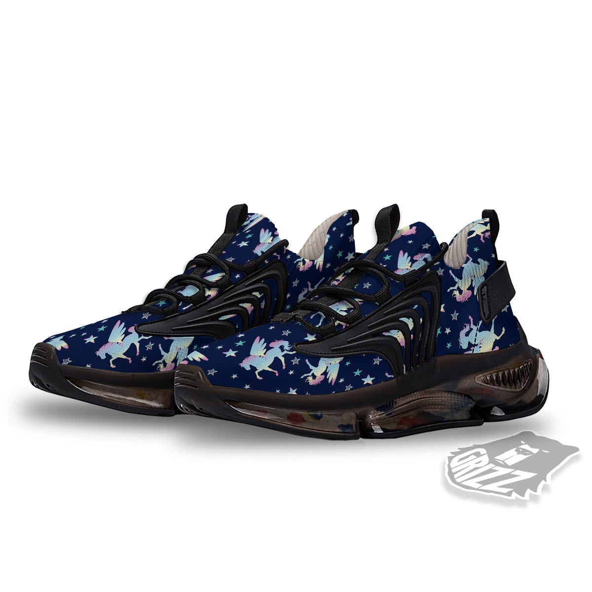 Unicorn Star Fairy Print Pattern Black Gym Shoes-grizzshop