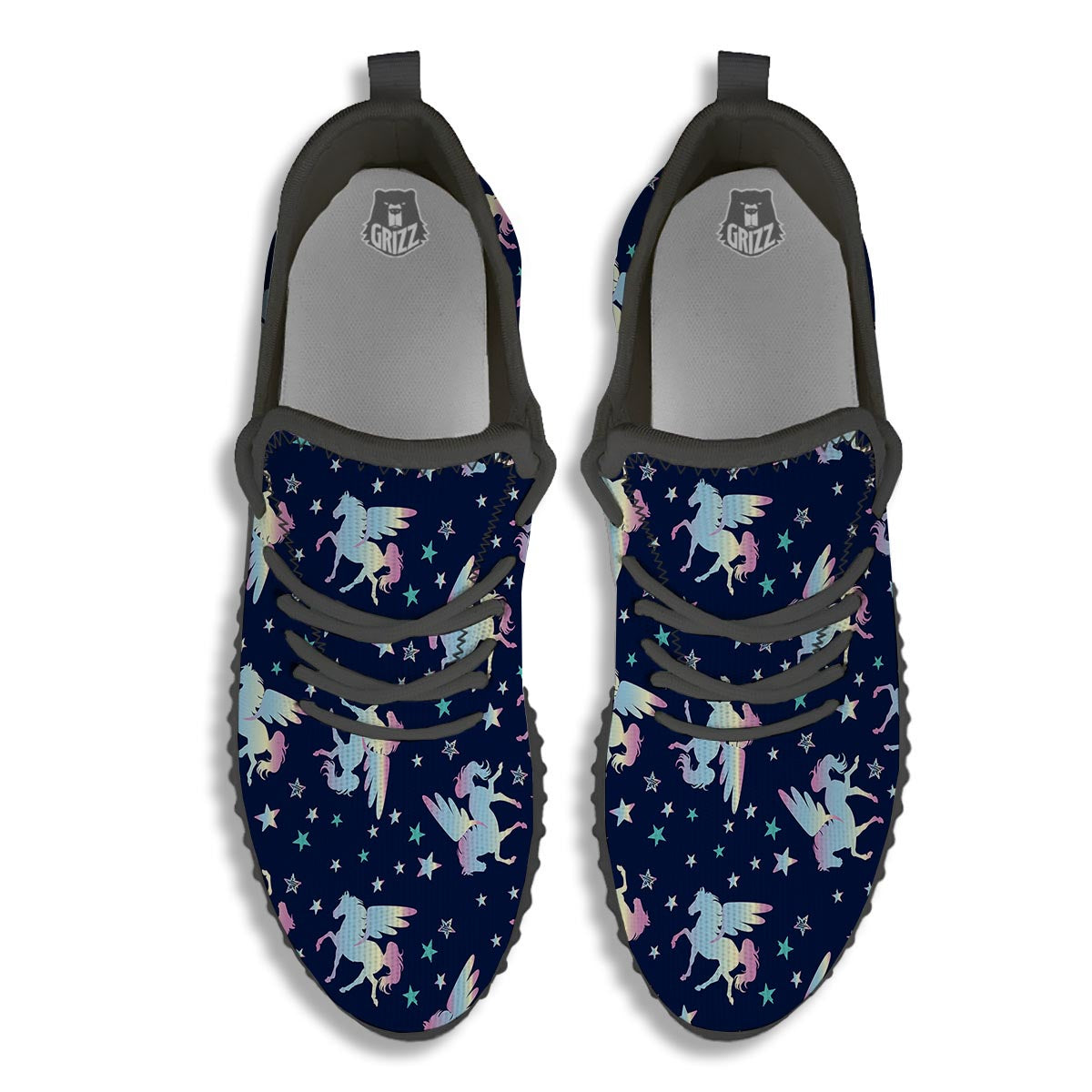 Unicorn Star Fairy Print Pattern Black Walking Shoes-grizzshop