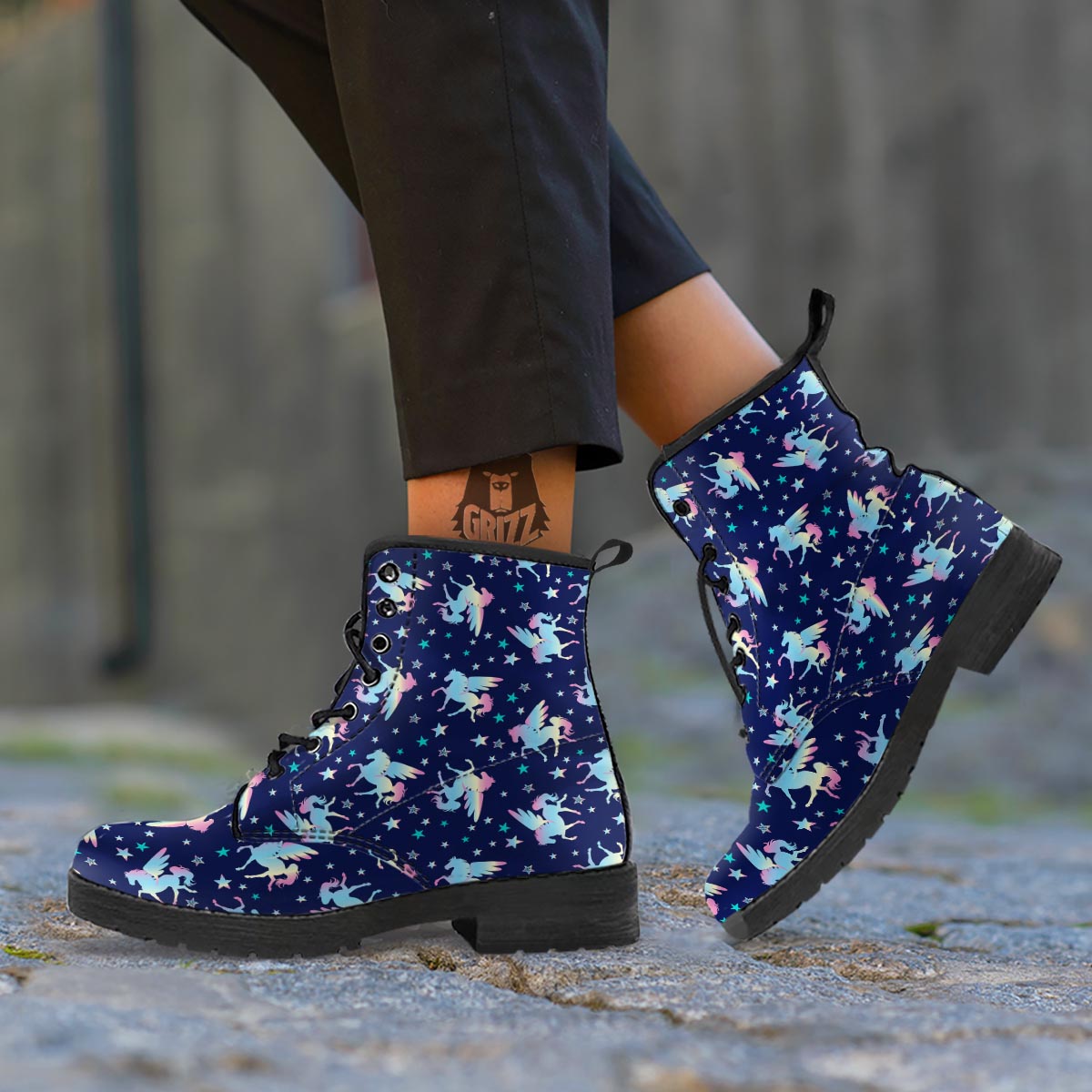 Unicorn Star Fairy Print Pattern Leather Boots-grizzshop