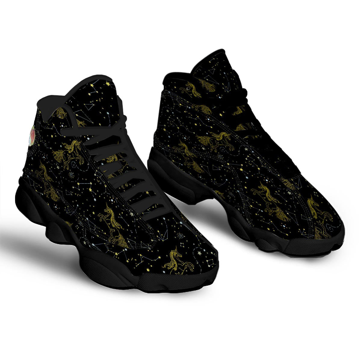 Unicorn Star Space Print Pattern Black Basketball Shoes-grizzshop