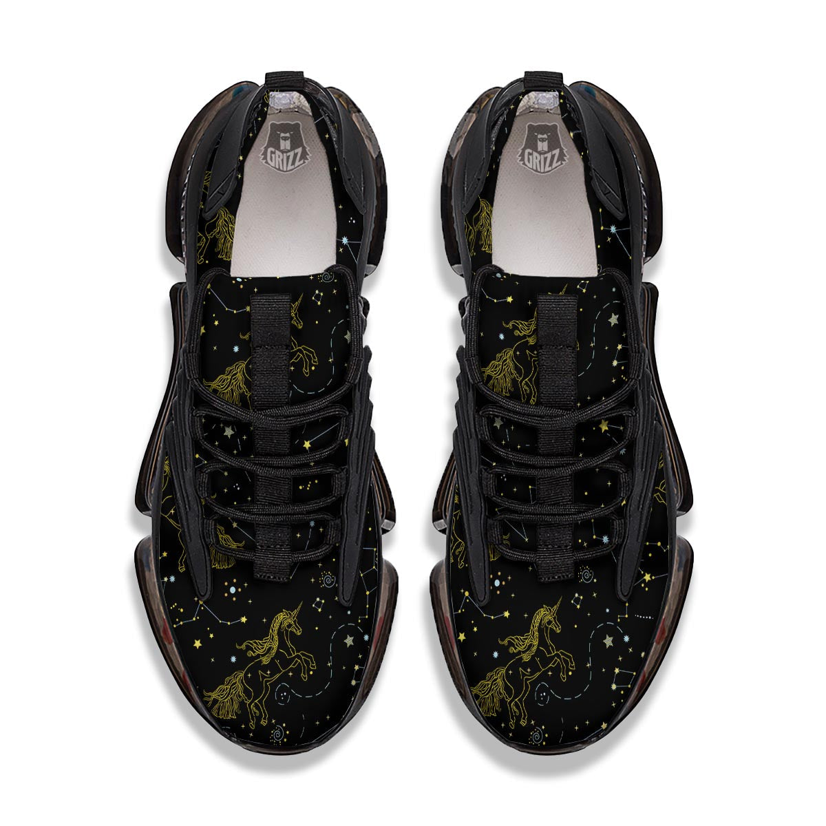 Unicorn Star Space Print Pattern Black Gym Shoes-grizzshop