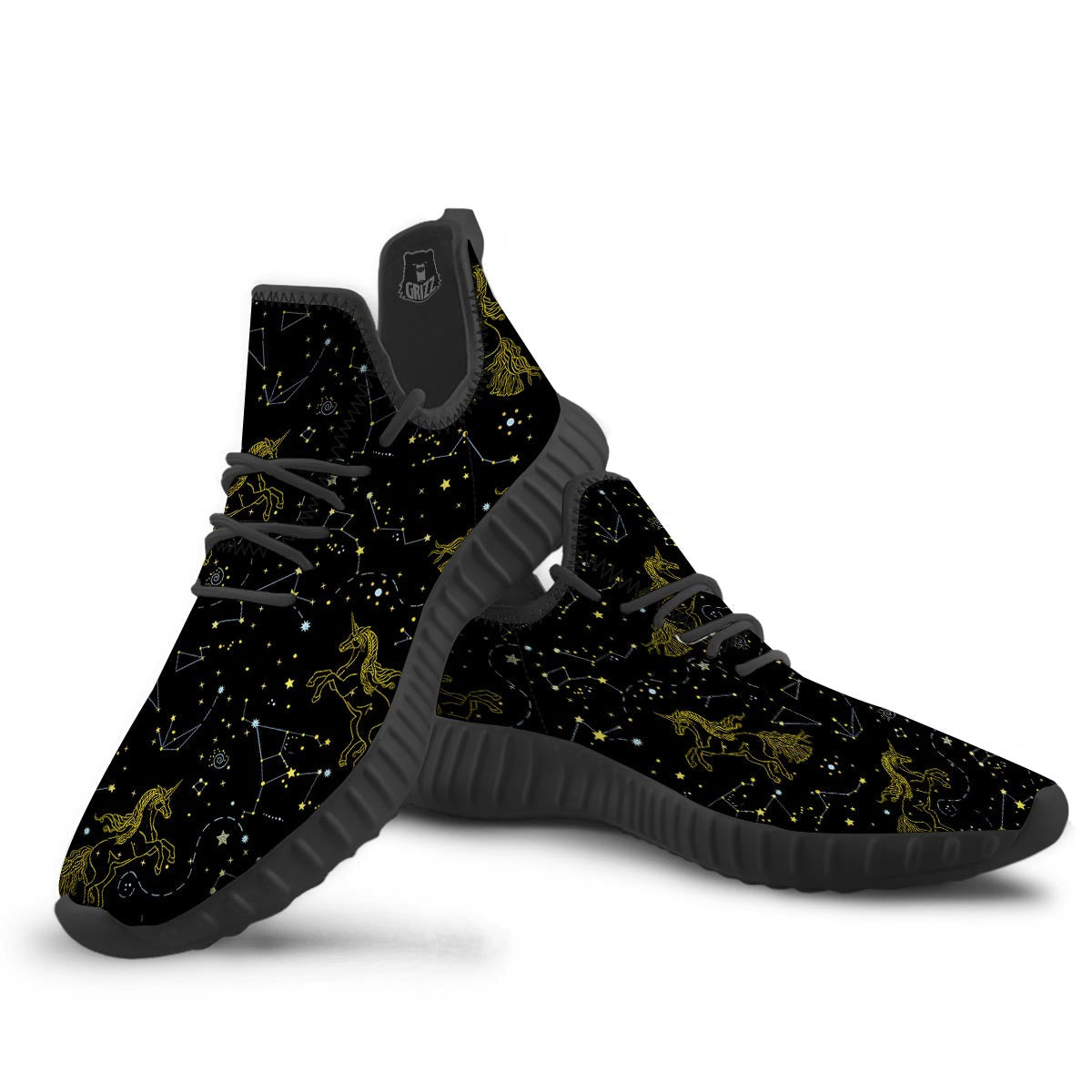 Unicorn Star Space Print Pattern Black Walking Shoes-grizzshop