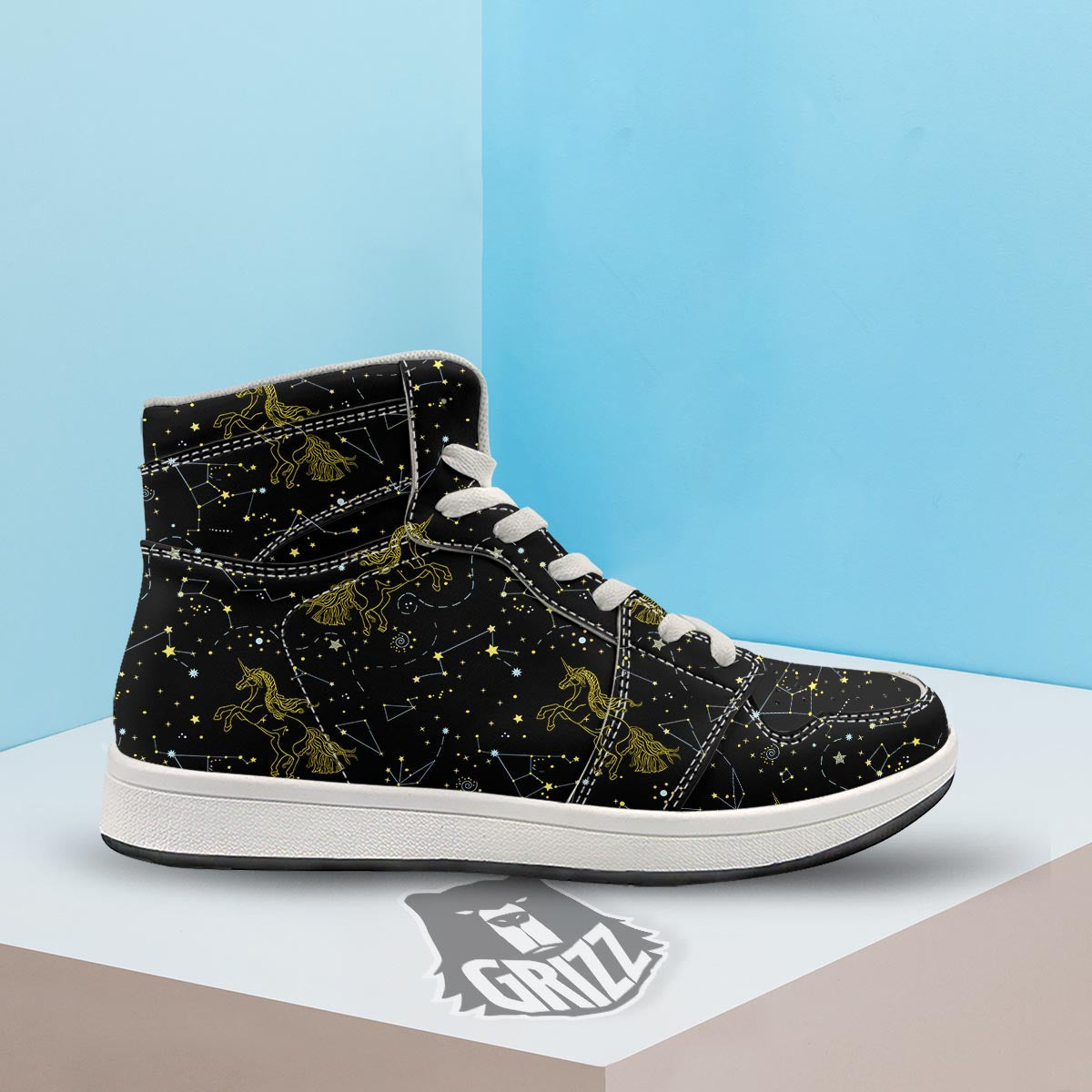 Unicorn Star Space Print Pattern High Top Sneakers-grizzshop