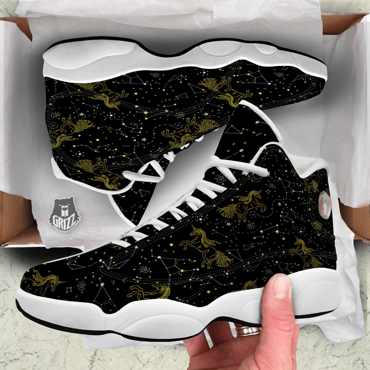 Unicorn Star Space Print Pattern White Basketball Shoes-grizzshop