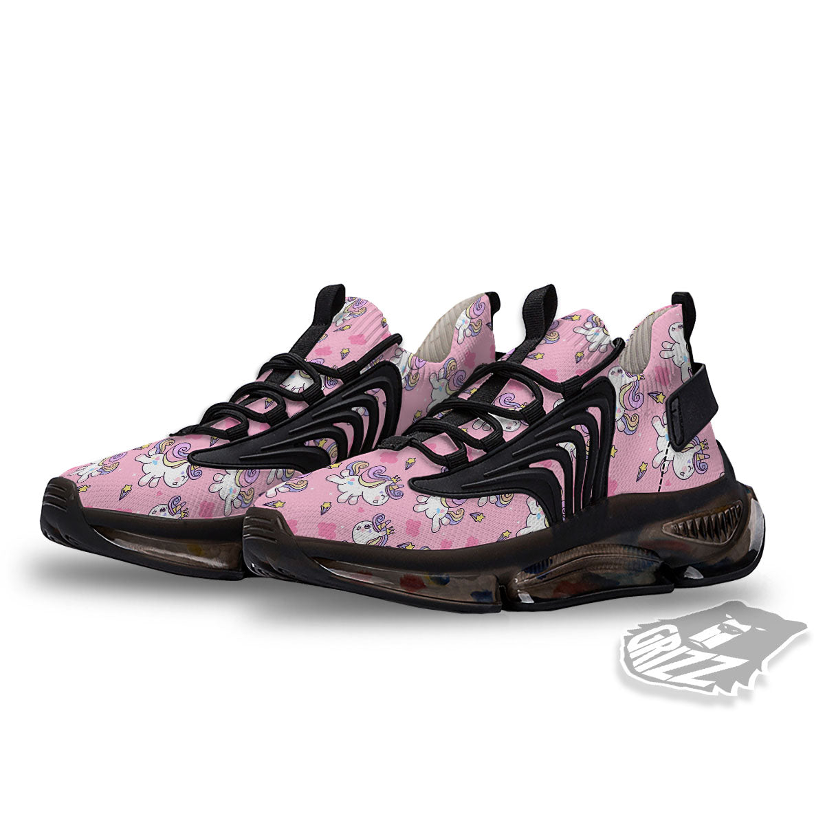 Unicorn White Girly Print Pattern Black Gym Shoes-grizzshop