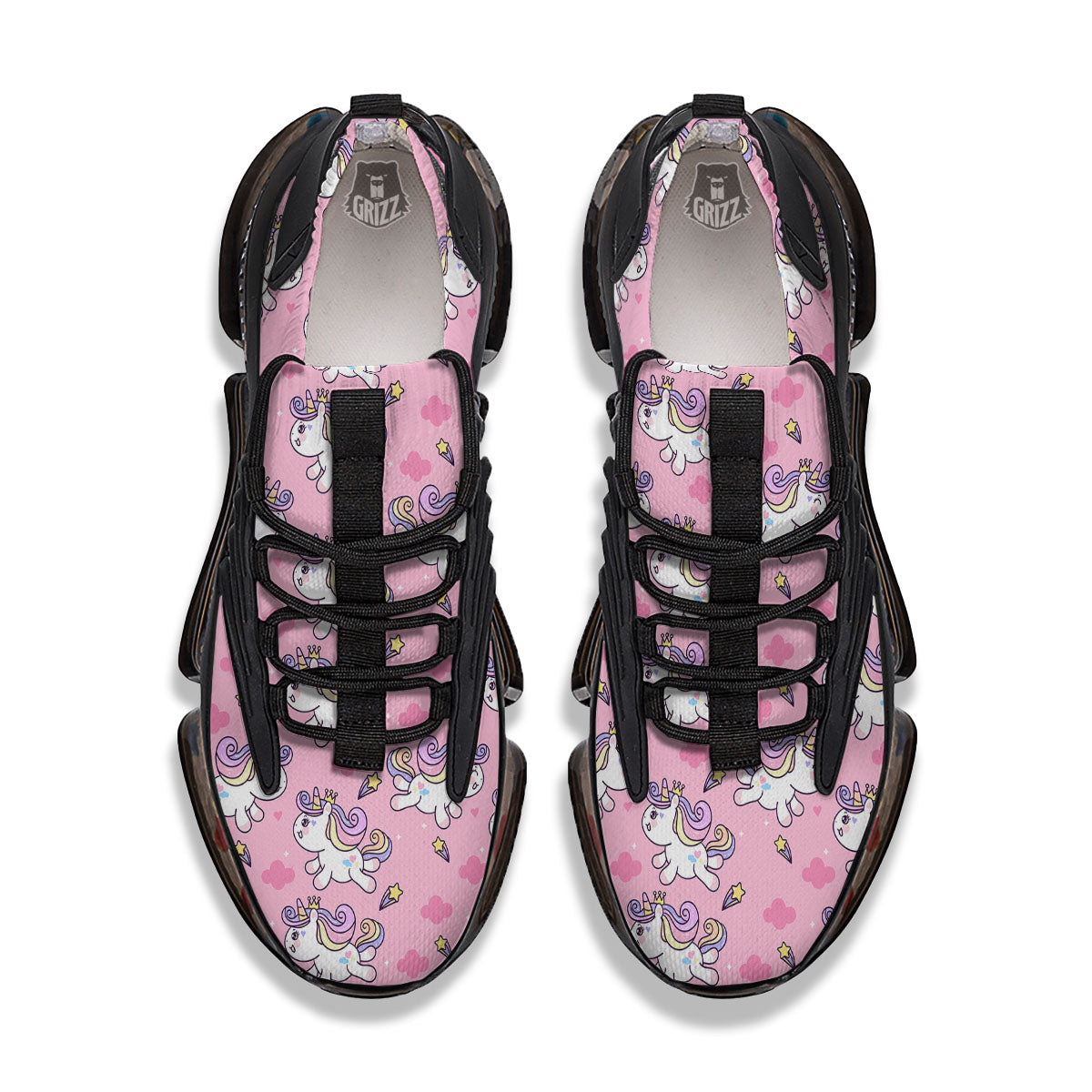 Unicorn White Girly Print Pattern Black Gym Shoes-grizzshop