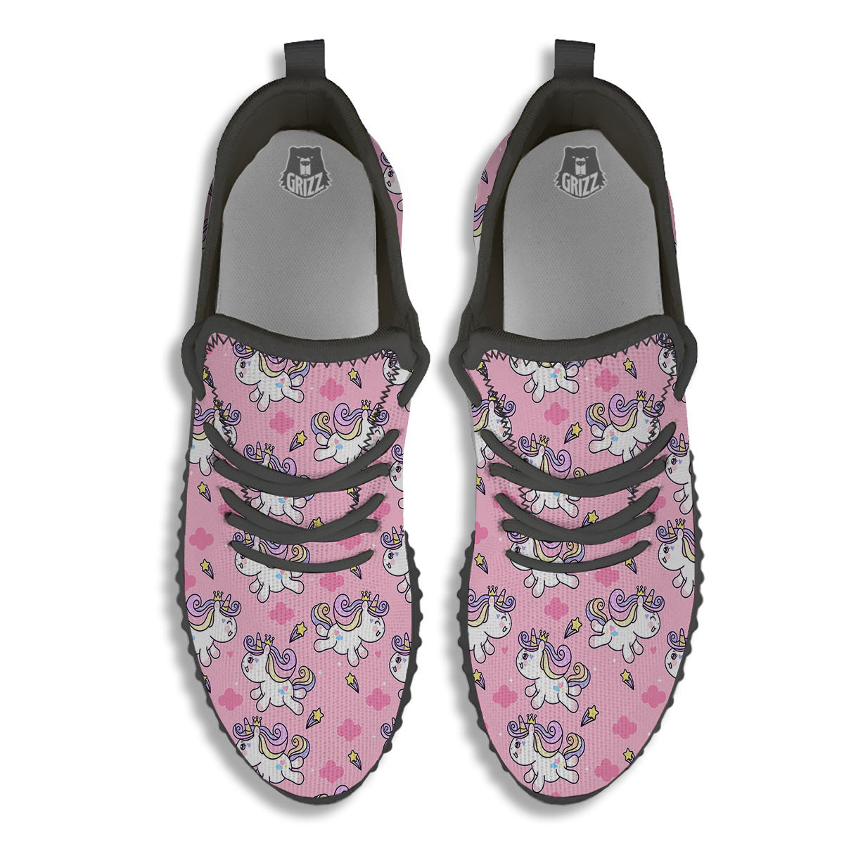 Unicorn White Girly Print Pattern Black Walking Shoes-grizzshop