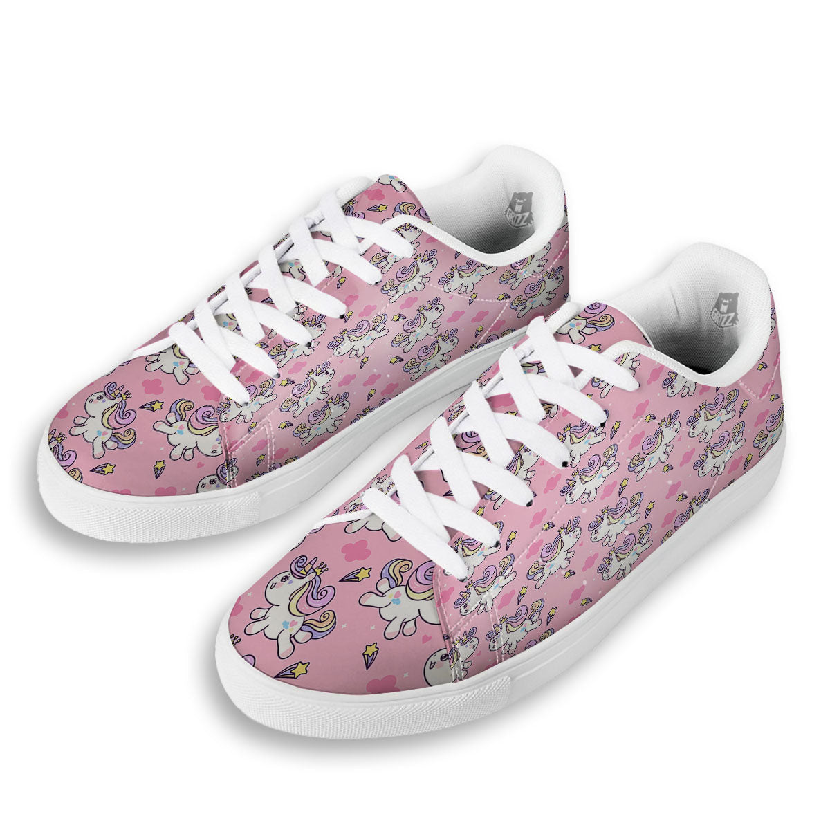 Unicorn White Girly Print Pattern White Low Top Sneakers-grizzshop