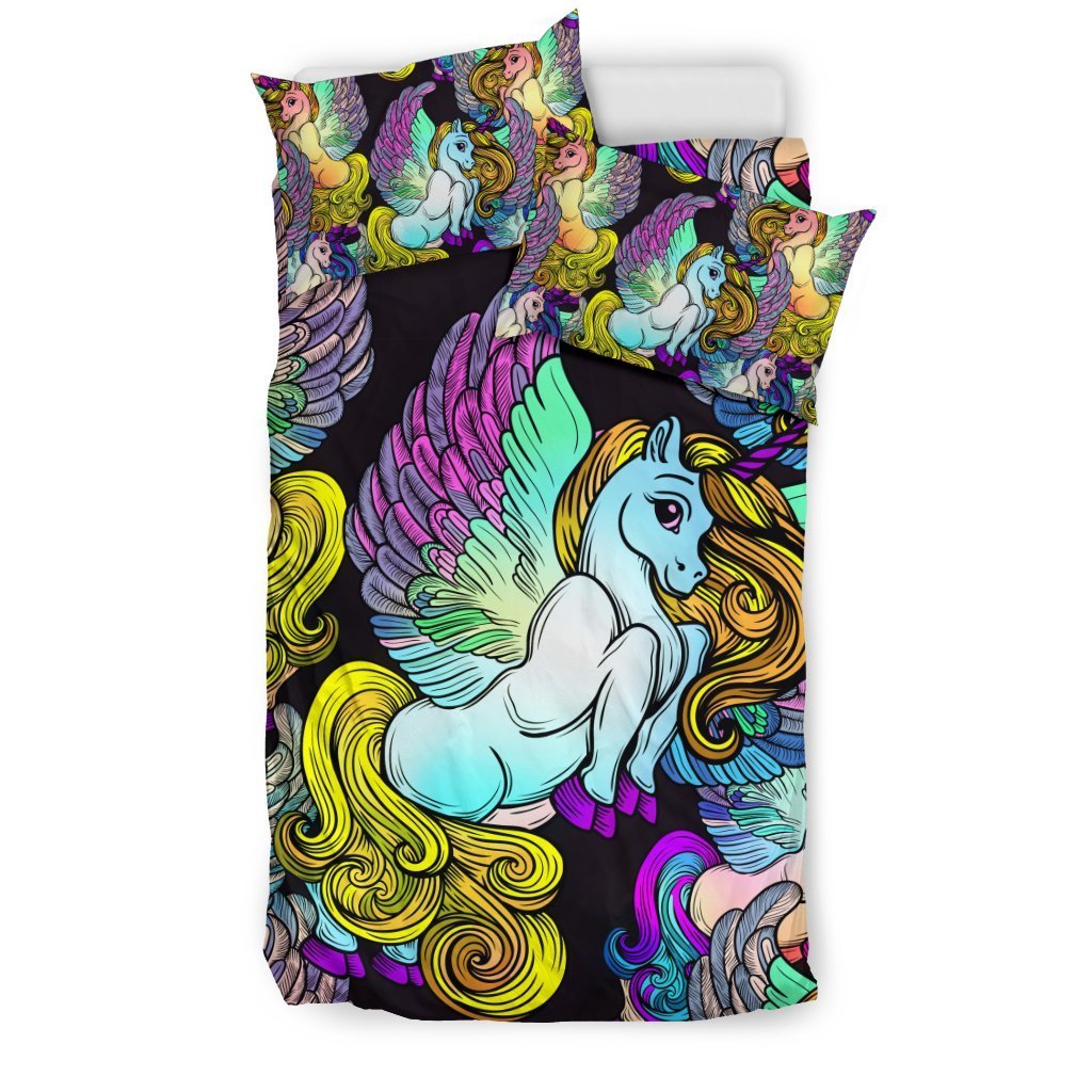 Unicorn Cartoon Pattern Print Duvet Cover Bedding Set-grizzshop