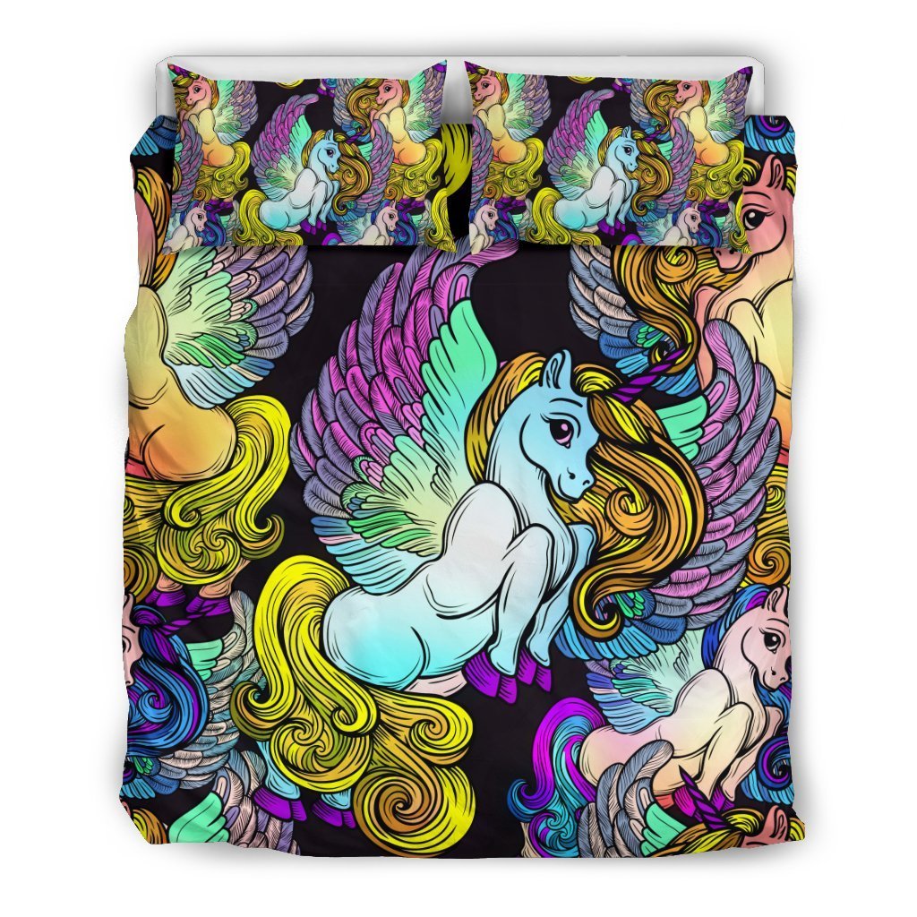 Unicorn Cartoon Pattern Print Duvet Cover Bedding Set-grizzshop