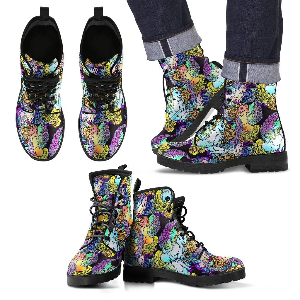 Unicorn Cartoon Pattern Print Men Women Leather Boots-grizzshop