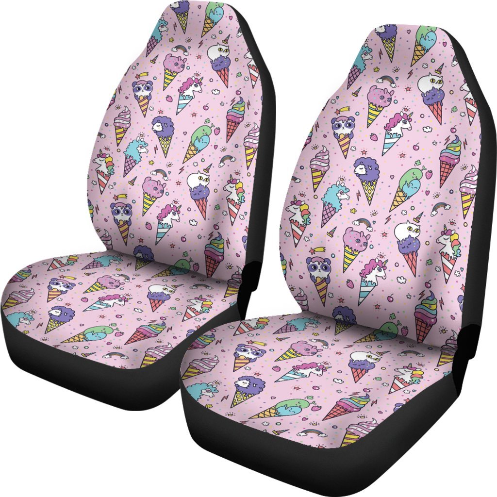 Unicorn Ice Cream Cone Pattern Print Universal Fit Car Seat Cover-grizzshop