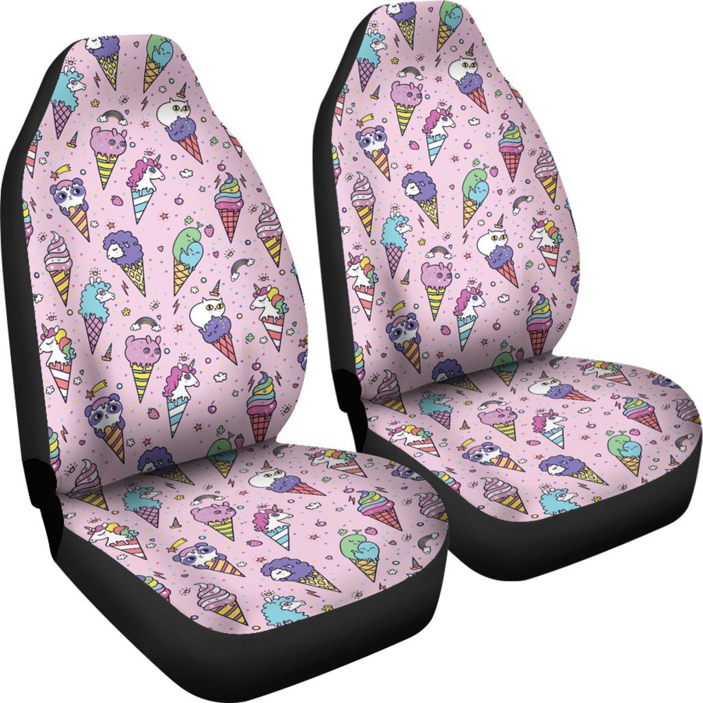 Unicorn Ice Cream Cone Pattern Print Universal Fit Car Seat Cover-grizzshop