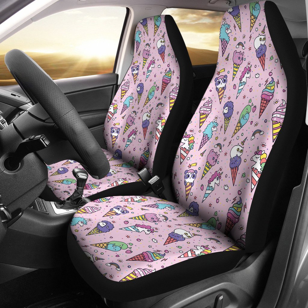 Unicorn Ice Cream Cone Pattern Print Universal Fit Car Seat Cover-grizzshop