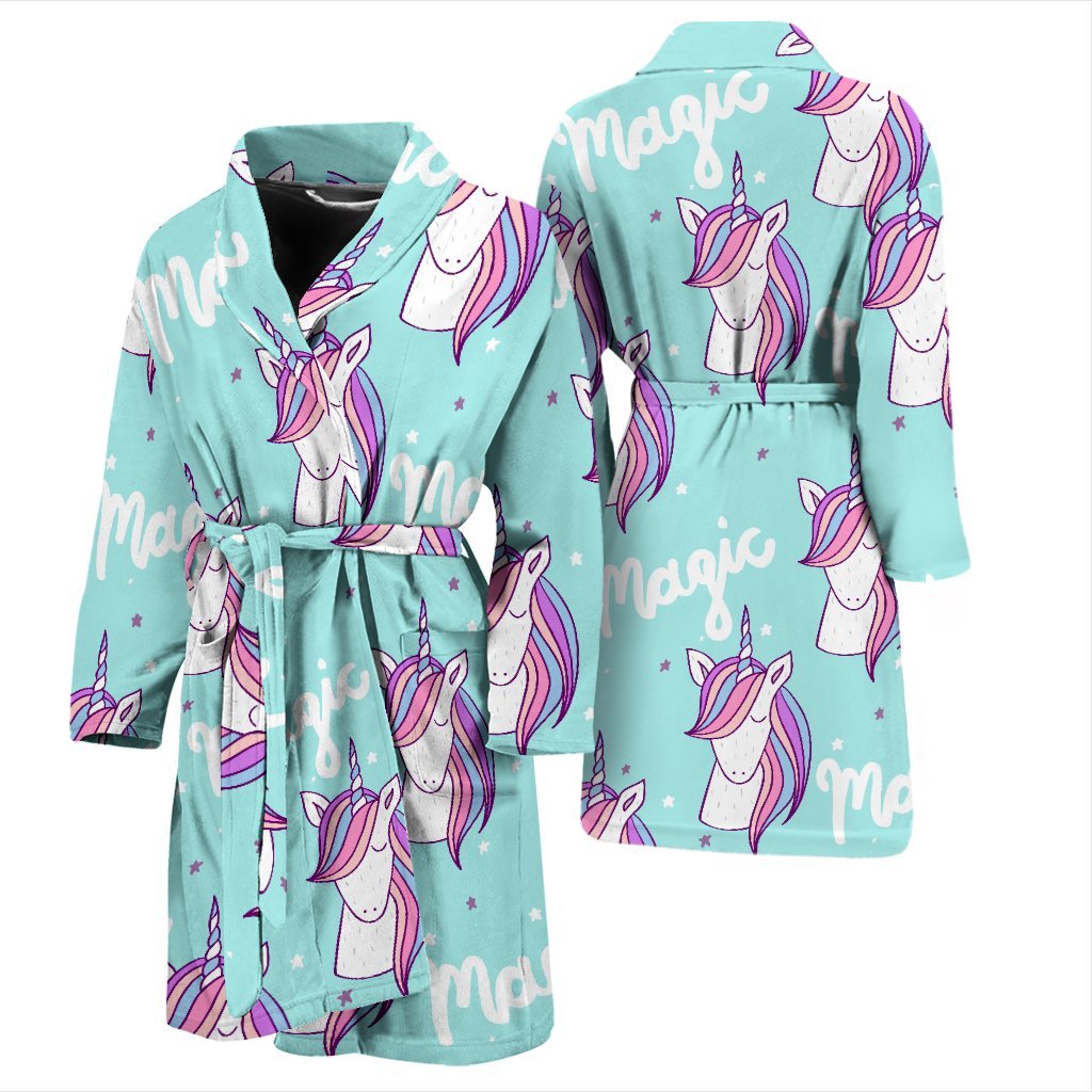 Unicorn Pastel Pattern Print Men Long Robe-grizzshop