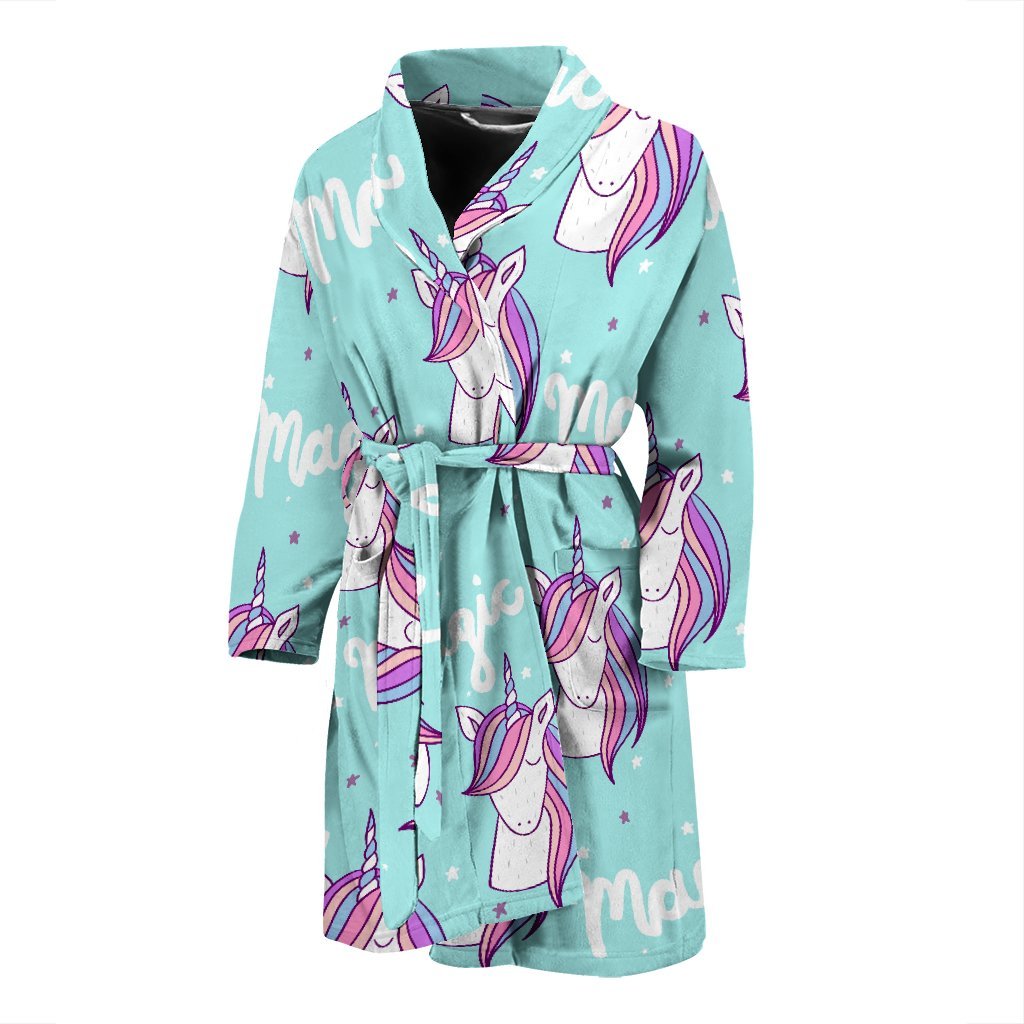 Unicorn Pastel Pattern Print Men Long Robe-grizzshop