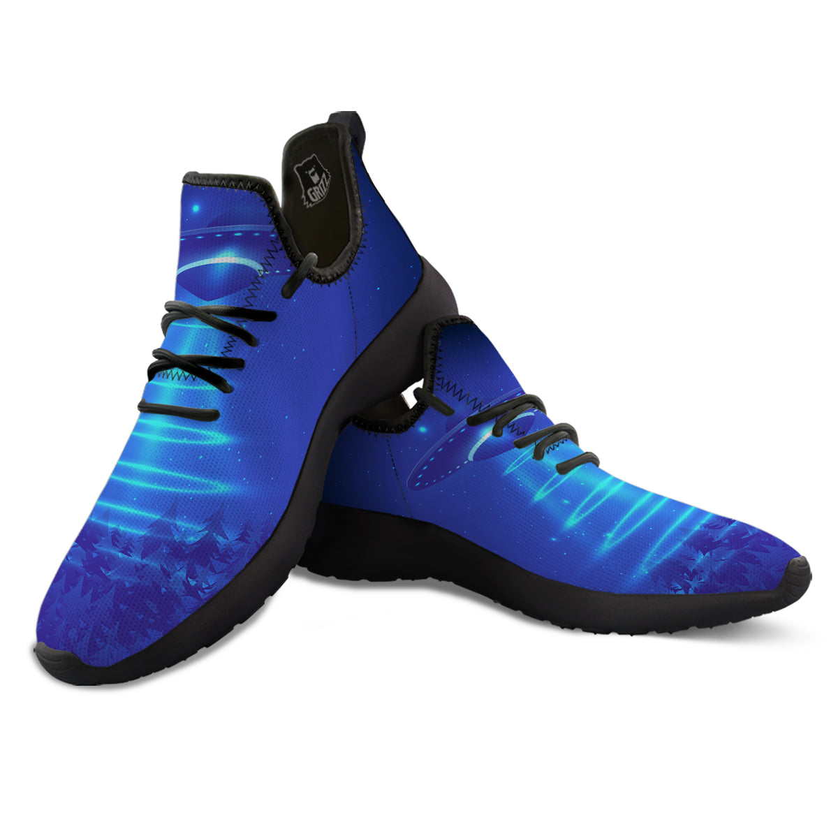 Unidentified Flying Object Blue Print Black Athletic Shoes-grizzshop