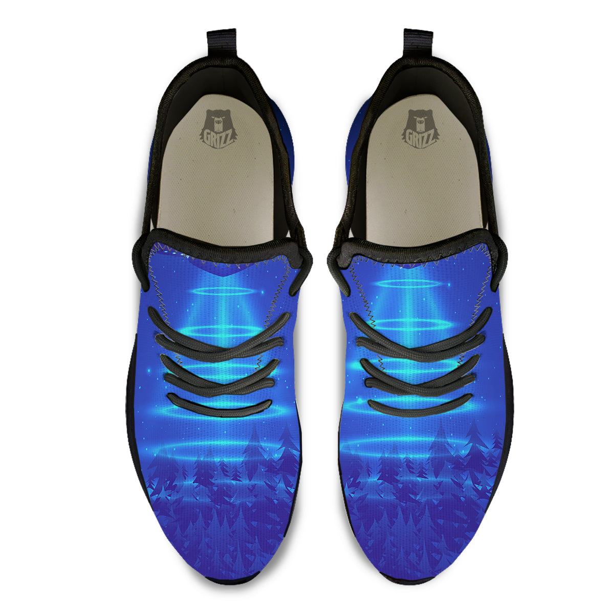 Unidentified Flying Object Blue Print Black Athletic Shoes-grizzshop