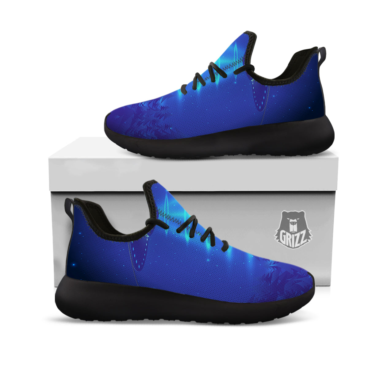 Unidentified Flying Object Blue Print Black Athletic Shoes-grizzshop