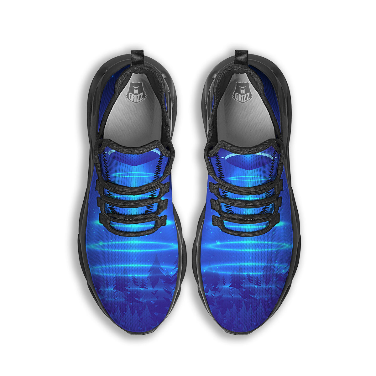Unidentified Flying Object Blue Print Black Running Shoes-grizzshop