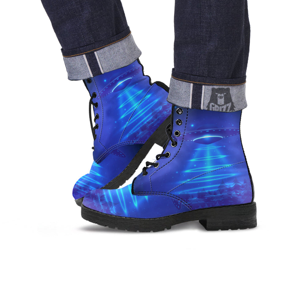 Unidentified Flying Object Blue Print Leather Boots-grizzshop