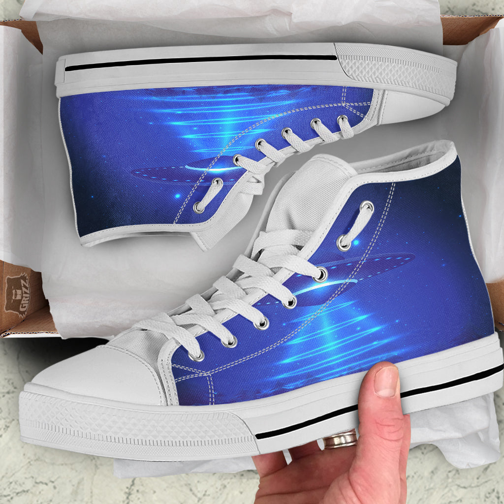 Unidentified Flying Object Blue Print White High Top Shoes-grizzshop