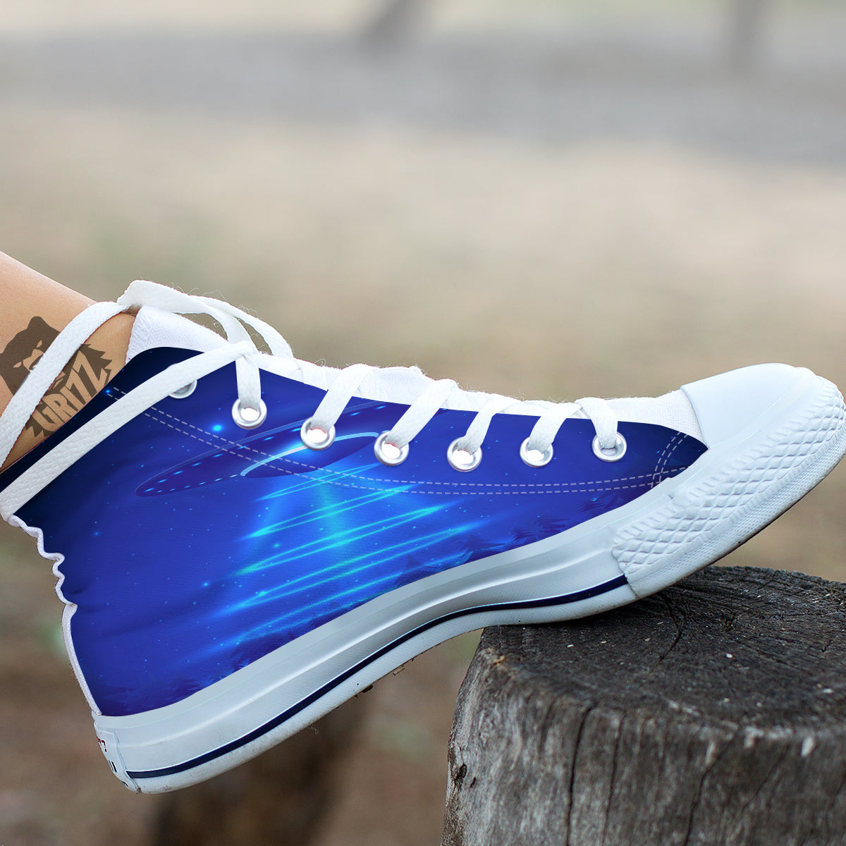 Unidentified Flying Object Blue Print White High Top Shoes-grizzshop