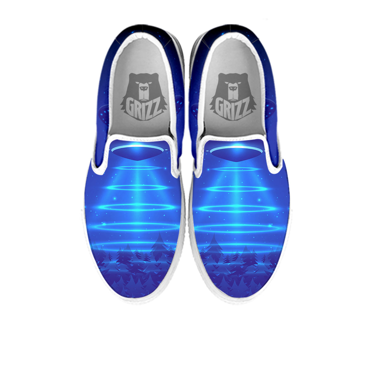 Unidentified Flying Object Blue Print White Slip On Shoes-grizzshop