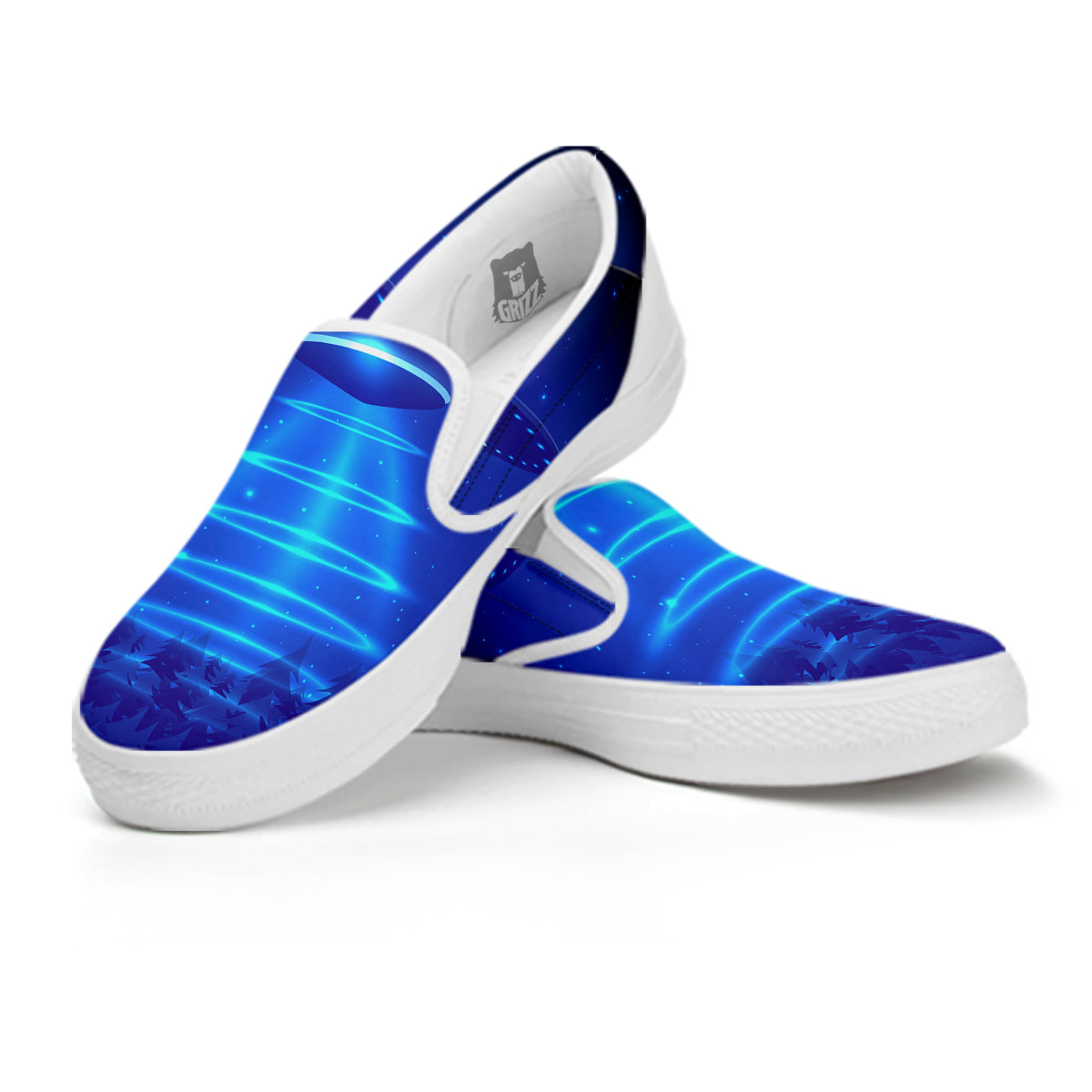 Unidentified Flying Object Blue Print White Slip On Shoes-grizzshop