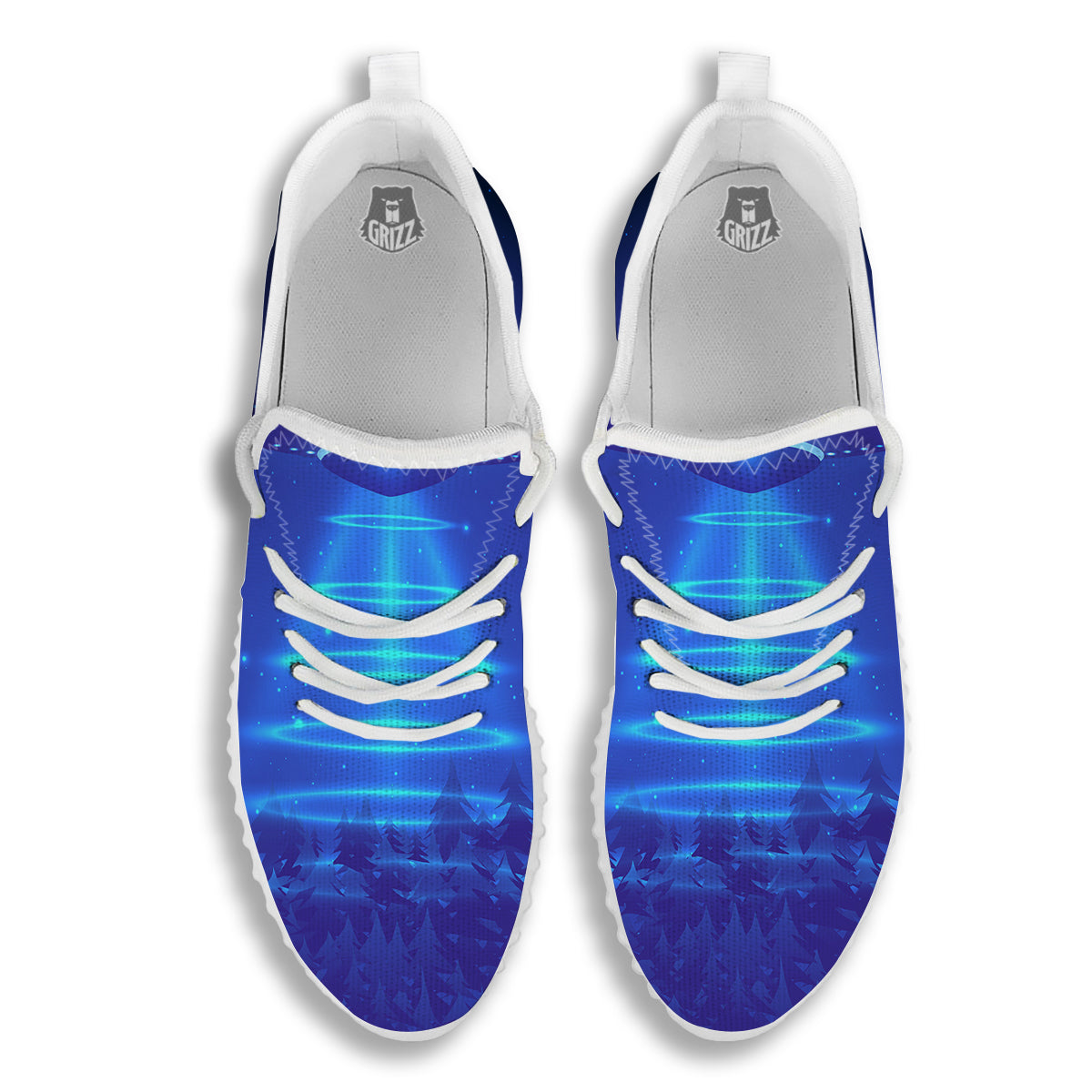 Unidentified Flying Object Blue Print White Walking Shoes-grizzshop