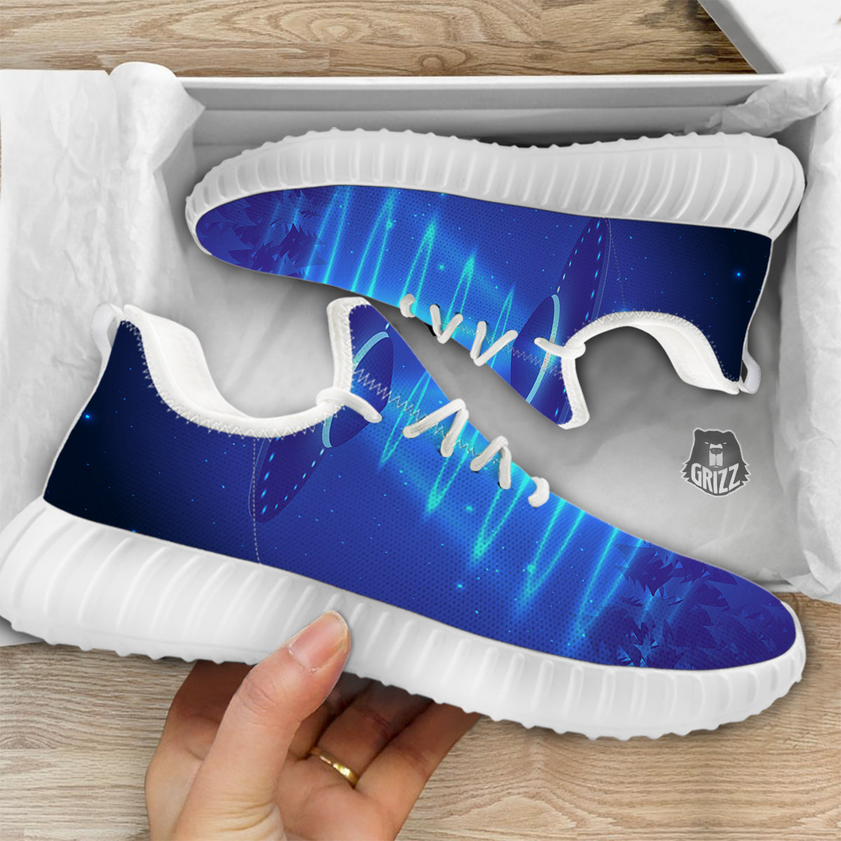 Unidentified Flying Object Blue Print White Walking Shoes-grizzshop