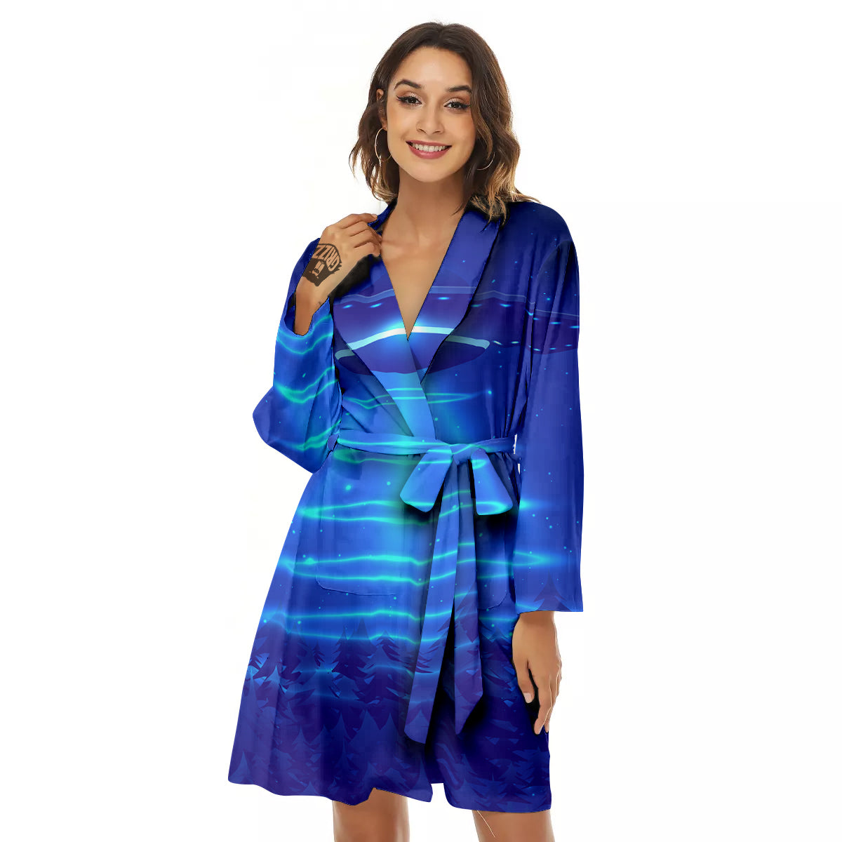 Unidentified Flying Object Blue Print Women's Robe-grizzshop